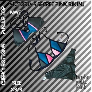 Victoria's Secret PINK Teal Olive Green Black Caged Pushup Ruched Cheeky Bikini